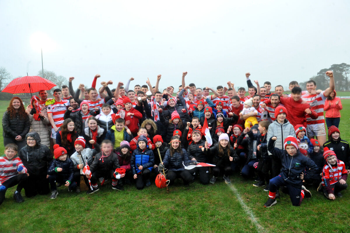  Celebrations after the cup presentation to Ballygiblin after they defeated Skeheenarinky. Picture: Larry Cummins