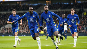 <p class="contextmenu internal_Caption">Chelsea’s Antonio Rudiger (centre) celebrates scoring his side’s goal with team-mates César Azpilicueta, Romelu Lukaku, and Andreas Christensen in last night’s Carabao Cup semi-final. <span class="contextmenu emphasis CaptionCredit">Picture: Nick Potts/PA</span>
            </p>