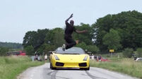 Swedish daredevil jumps over speeding sportscar at 130kph