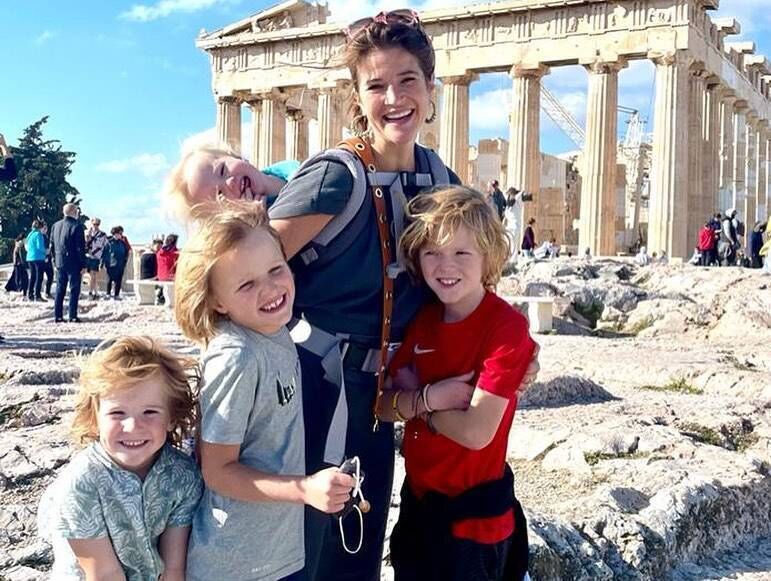 Sara and the boys in Athens