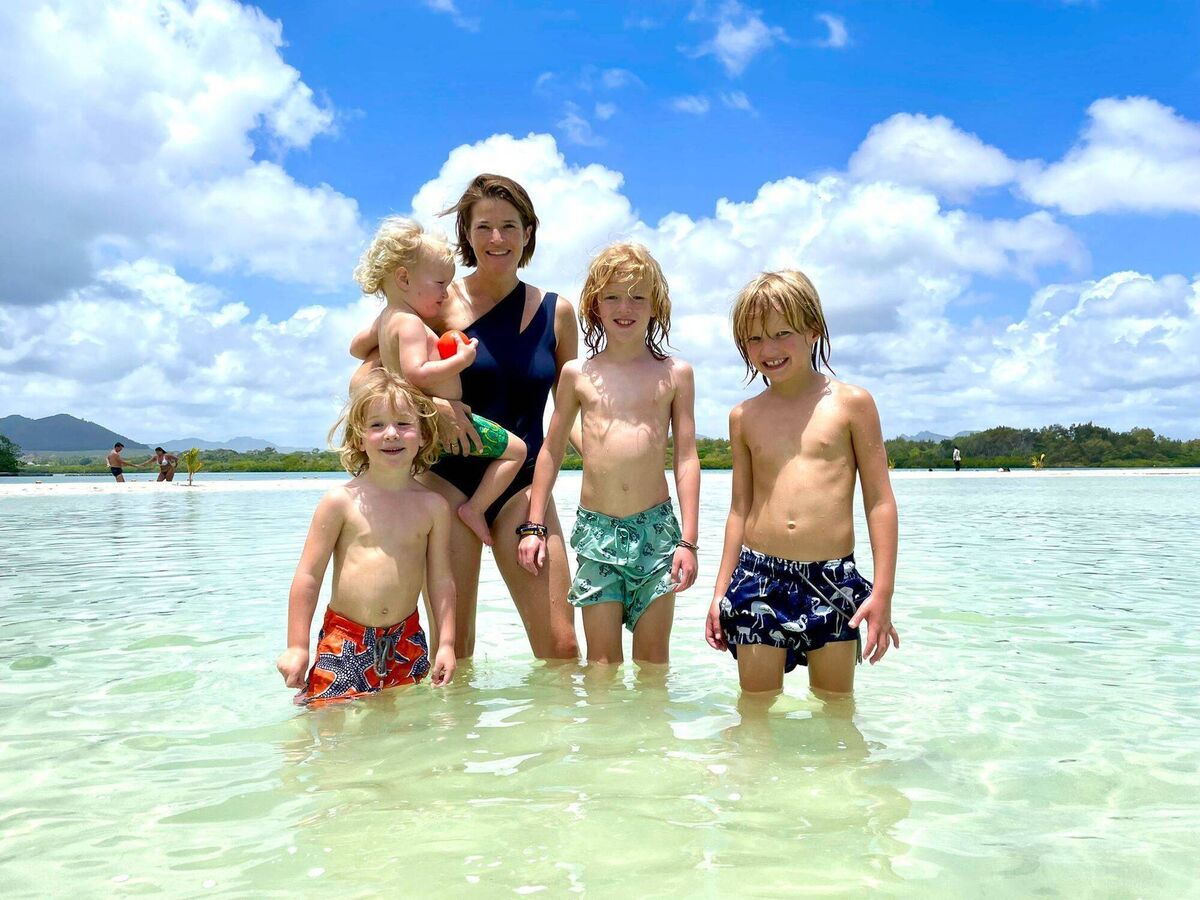 Sara and her four boys in Mauritius 