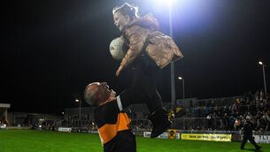 <p class="contextmenu internal_Caption">SAFE HANDS: Austin Stacks star Kieran Donaghy celebrates with his daughter Lola Rose after the Kerry SFC semi-final win over St Brendan’s at Austin Stack Park. Picture: Eóin Noonan/Sportsfile</p>