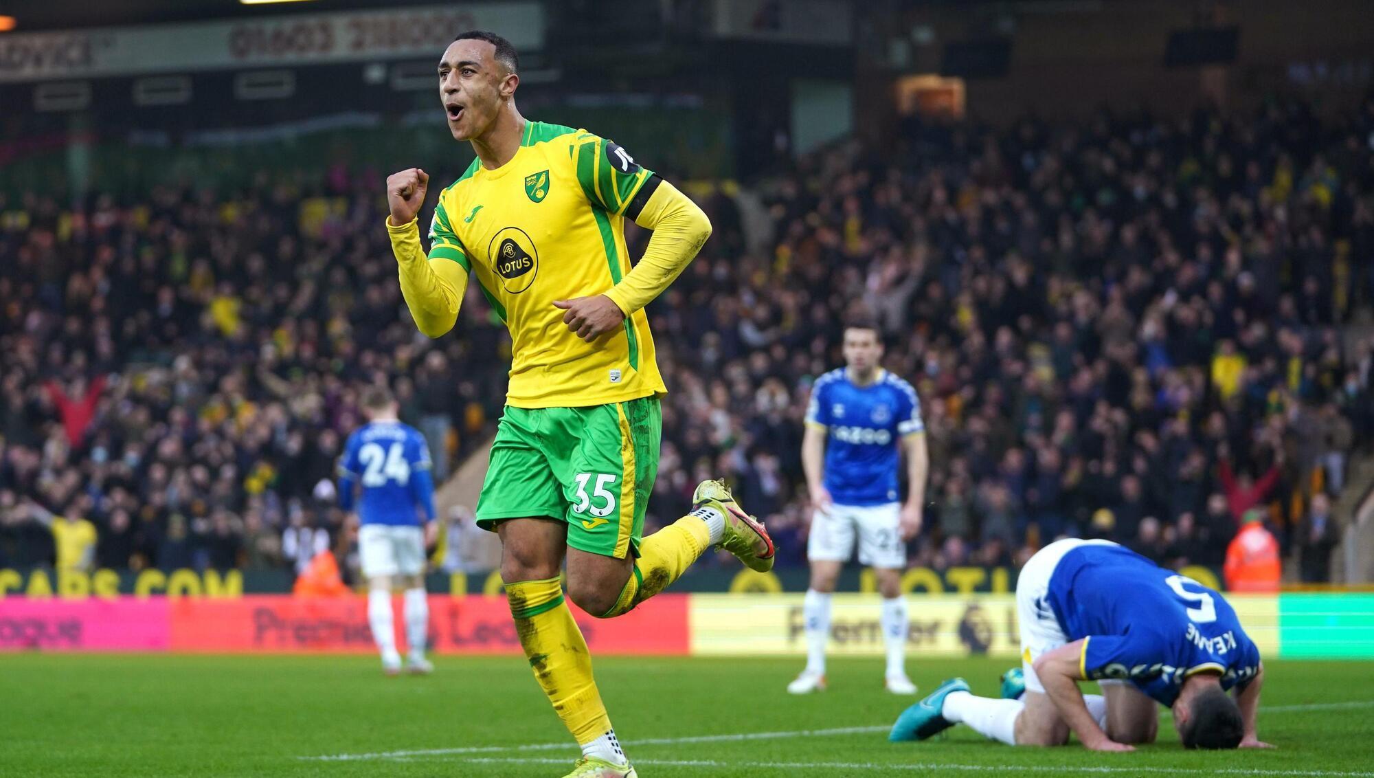 IDAH'S A WINNER: Norwich’s Irish Adam Idah celebrates as the Canaries beat Everton