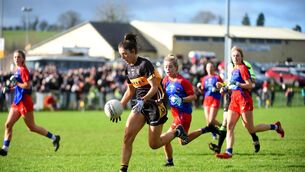<p> Ciara O'Sullivan, Mourneabbey in action against St Peter's Dunboyne in the Current Account All Ireland Ladies Football Club Championship semi-final at Mourneabbey, Co. Cork.</p>