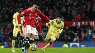 <p>Cristiano Ronaldo scores a penalty in Manchester United's 3-2 win over Arsenal at Old Trafford last month. United get plenty opportunities from the spot, a new study has revealed. </p>