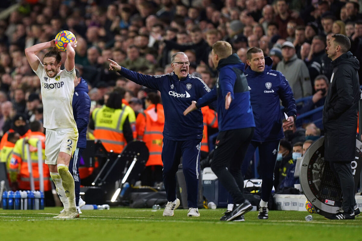 Leeds United manager Marcelo Bielsa (centre) during the Premier League match at Elland Road. Picture: Mike Egerton/PA Wire