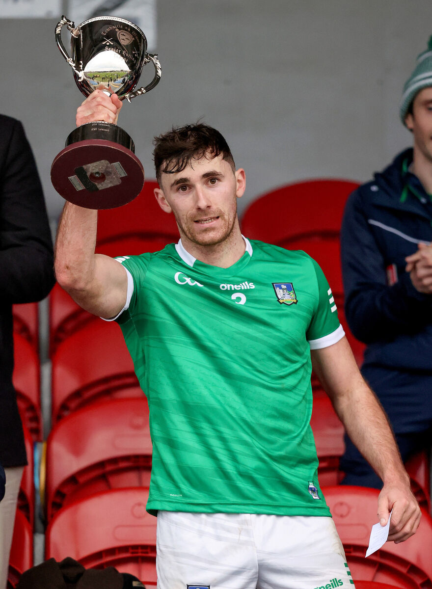 Limerick's Barry Nash lifts the Co Op Superstores Munster Hurling Cup. Picture: INPHO/Bryan Keane