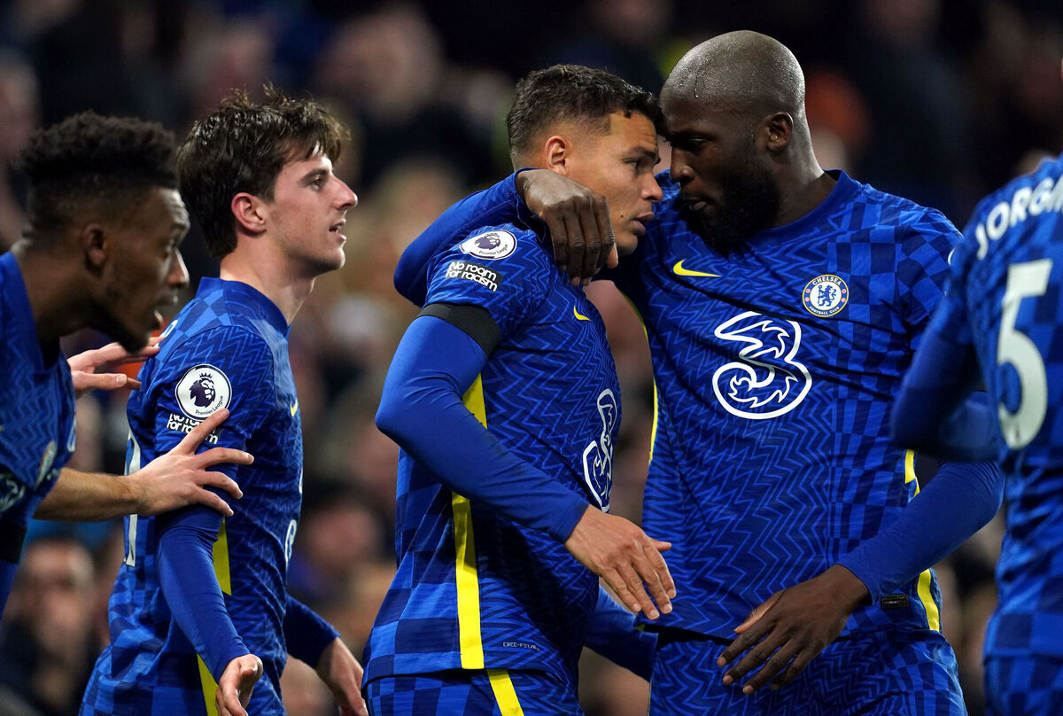 Chelsea's Thiago Silva (centre) celebrates scoring their side's second goal of the game with Romelu Lukaku and team-mates during the Premier League match at Stamford Bridge. Picture: Nick Potts/PA Wire Chelsea's Thiago Silva (centre) celebrates scoring their side's second goal of the game with Romelu Lukaku and team-mates during the Premier League match at Stamford Bridge. Picture: Nick Potts/PA Wire