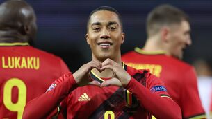 <p>Belgium's Youri Tielemans celebrates after scoring a goal during the Uefa Nations League. Picture: Kenzo Tribouillard/AFP via Getty Images</p>