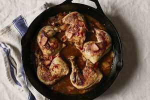 Chicken, cider and bacon traybake