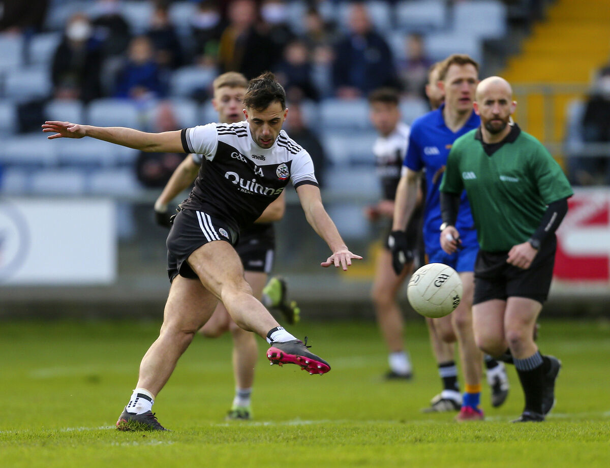 Kilcoo’s Ryan Johnston shoots to score a goal. Picture: INPHO/Ken Sutton