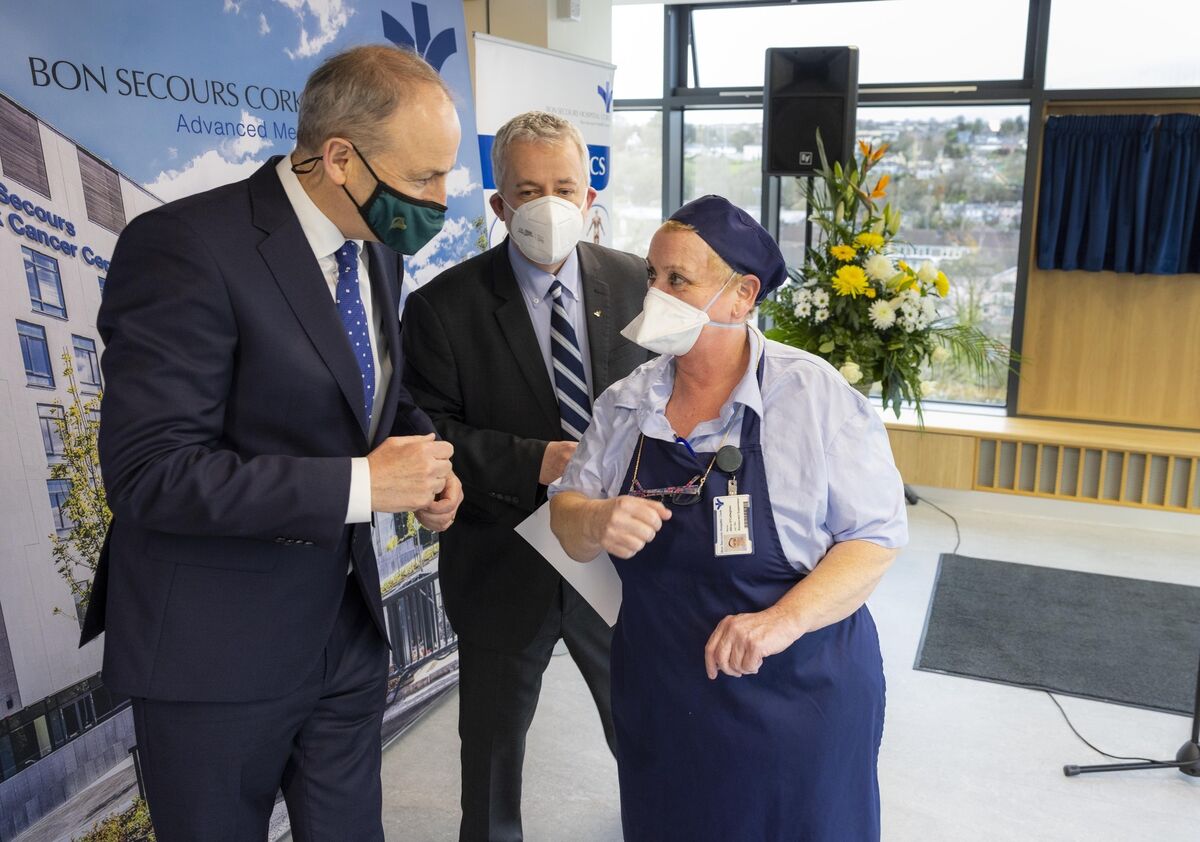 Pictured with Taoiseach Micheál Martin was Alison O’Callaghan, catering supervisor, from Togher, at Bon Secours Hospital Cork. Photo: Cathal Noonan