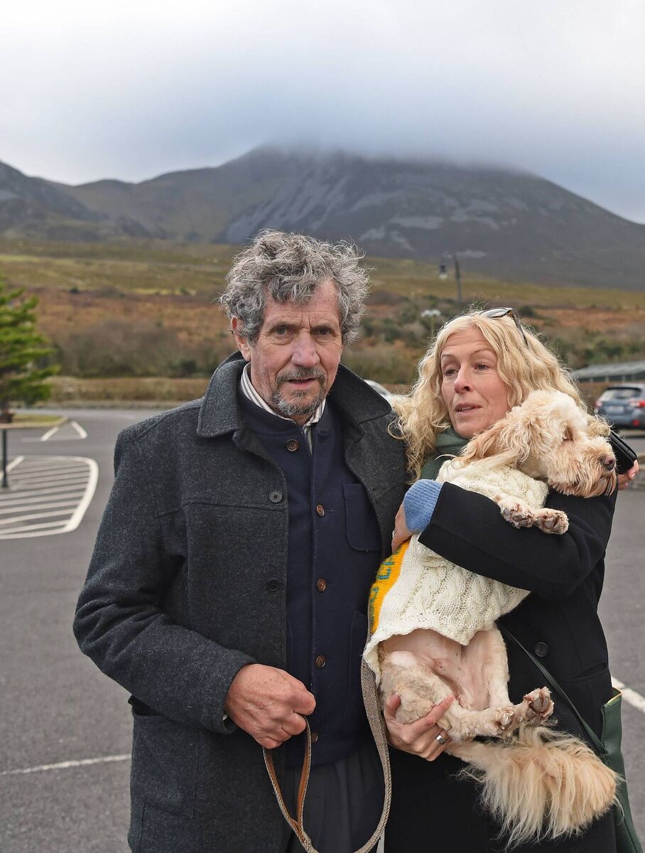 Charlie Bird with his wife Claire and their dog Tiger in Murrisk at the foot of Croagh Patrick