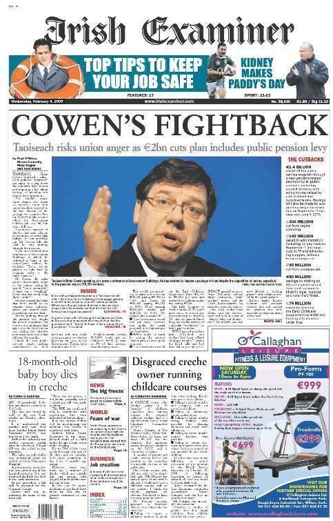 Then taoiseach Brian Cowen was facing down Ireland's trade unions on this week back in 2009 according to the Irish Examiner.