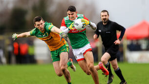 <p>Tommy Conroy in action for Mayo last weekend. Picture: INPHO/James Crombie</p>