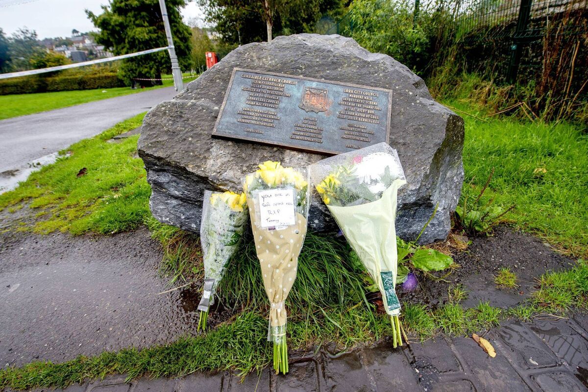 Flowers at the spot where Timothy Hourihane was assaulted. Picture: Dan Linehan 