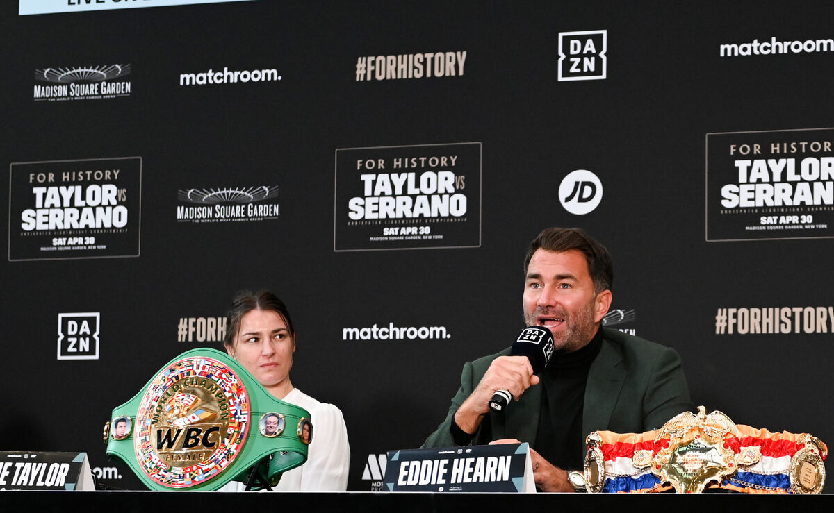 Katie Taylor and Eddie Hearn. Picture: INPHO/Emily Harney