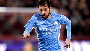 <p>Manchester City’s Bernardo Silva during a Premier League match at the Brentford Community Stadium (John Walton/PA)</p>