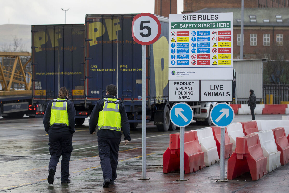 UK Border Force officers at the NI Department of Agriculture, Environment and Rural Affairs (DAERA) Northern Ireland Point of Entry (POE) site on Milewater Road in Belfast at the Port of Belfast. Picture: PA