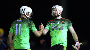 <p>IT Carlow's Martin Kavanagh and Chirs Nolan celebrate after the match. Picture: INPHO/Tom Maher</p>