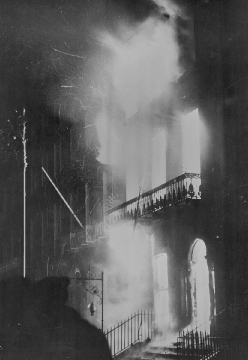 The British Embassy at Merrion Square in Dublin is bombed following a march to protest against the Bloody Sunday shootings in Derry City, when British paratroopers shot dead 13 civilians on a civil rights march. Picture: Keystone/Getty Images
                    