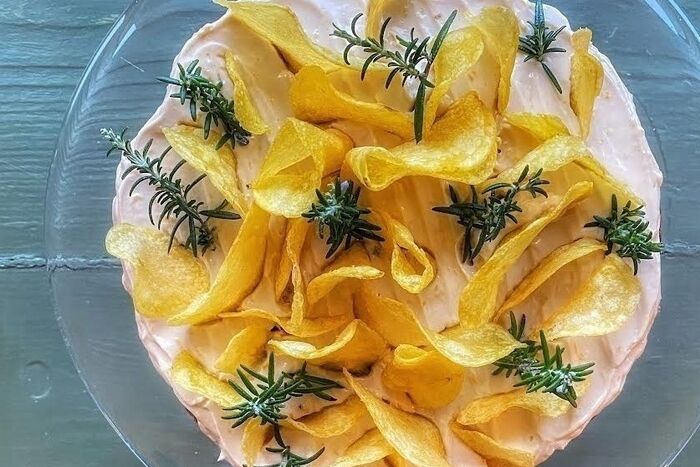 Parsnip and maple syrup cake with parsnip crisps