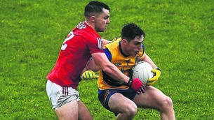 <p class="contextmenu internal_Caption">Cork’s Sean Powter battles to win the ball from Roscommon’s Richard Hughes in their Allianz Football League Division 2 opener at Dr Hyde Park last weekend. Picture: David Fitzgerald/Sportsfile</p>