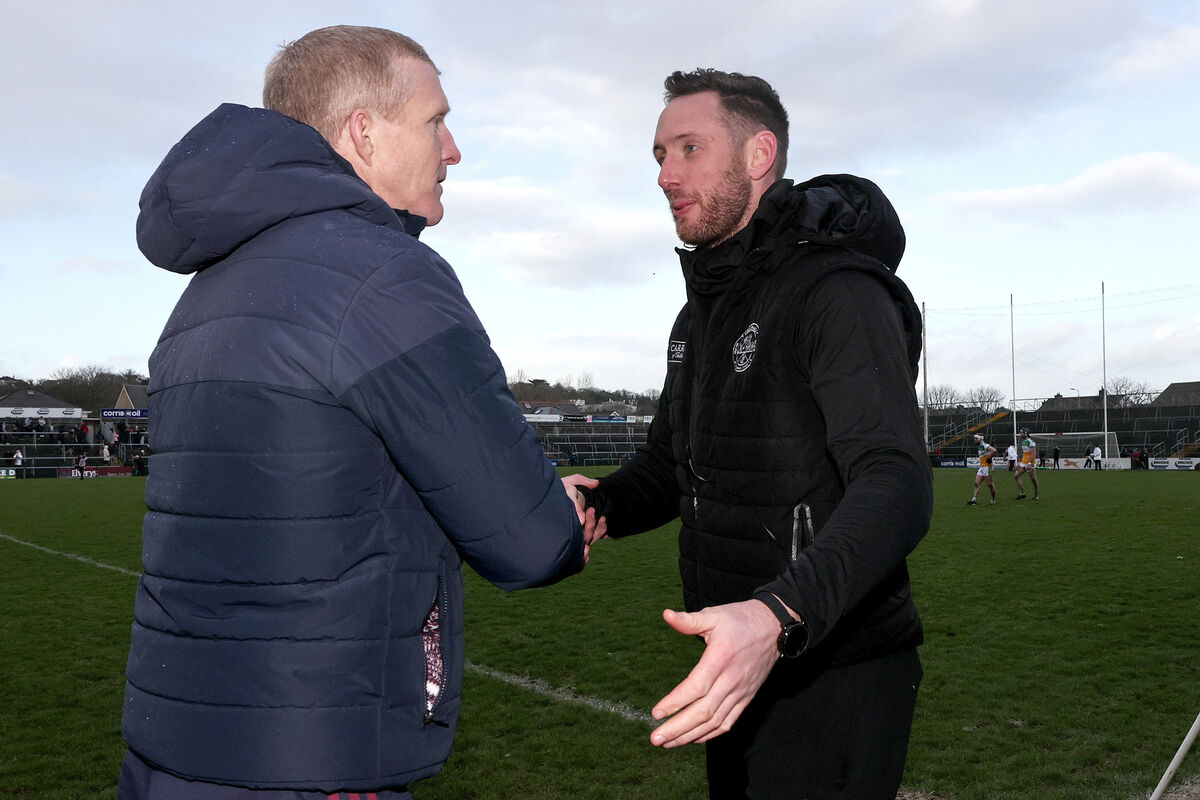 Galway manager Henry Shefflin shakes hands with Offaly manager Michael Fennelly after the game