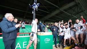 <p>Ronan O'Connor St Joseph's Tulla captian lifts the cup. Picture: Keith Wiseman</p>