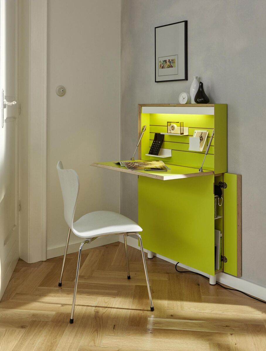 The Flatmate secretary from M¸ller Small Living is made of CPL coated birch plywood and contains an array of possibilities in just 0.9 m≤. In addition to the storage space on the sides, Flatmate features an LED strip, a socket and two USB-connections. Ä1271, snow.com. The Flatmate secretary from M¸ller Small Living is made of CPL coated birch plywood and contains an array of possibilities in just 0.9 m≤. In addition to the storage space on the sides, Flatmate features an LED strip, a socket and two USB-connections. Ä1271, snow.com.