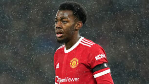 <p>Manchester United’s Anthony Elanga was racially abused after his penalty miss against Middlesbrough. Picture: Martin Rickett</p>