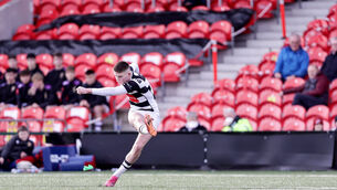 <p>Presentation Brothers College's Ben O’Connor kicks a conversion. Picture: INPHO/Laszlo Geczo</p>