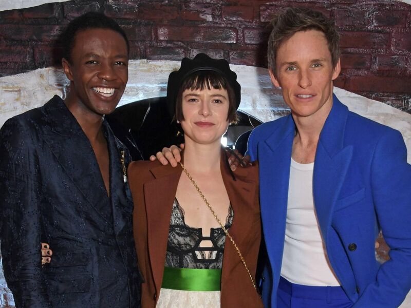 Buckley with fellow Cabaret cast members Omari Douglas and Eddie Redmayne. Picture: David M Benett/Dave Benett/Getty Images
