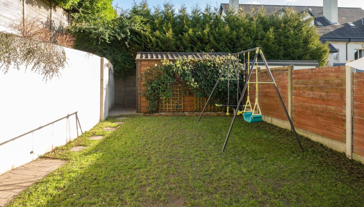 Good sized rear garden with steel shed for storage hidden at the far end