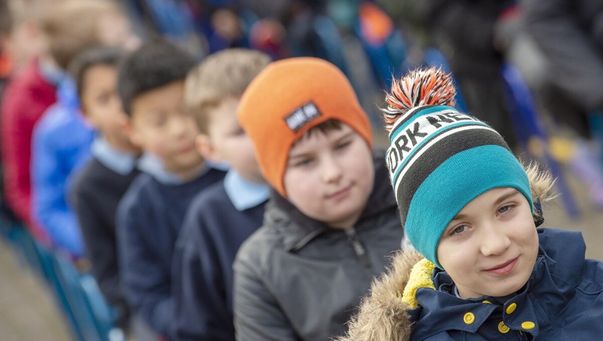 Pupils of Scoil Phádraig Naofa in Bandon at the launch.