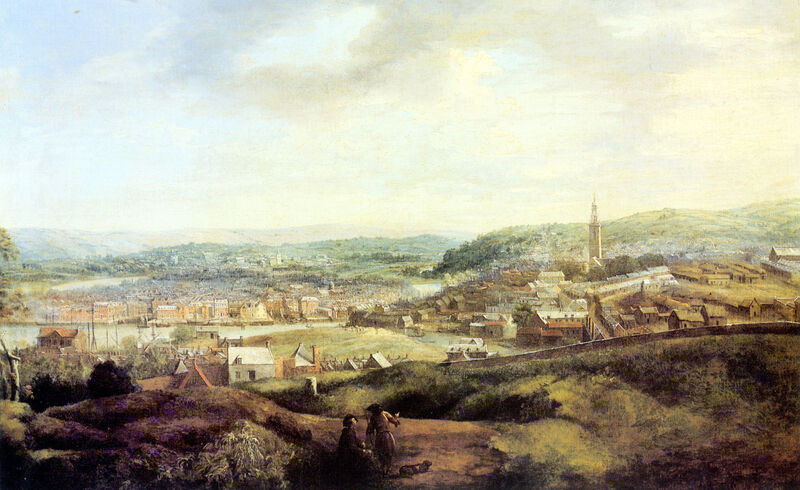 View of Cork, 1780. The painting, originally believed to be painted by Nathaniel Grogan, but recently found to be the work of John Butts (c1728-1765), shows some Dutch-influenced gable-fronted house types in the city.