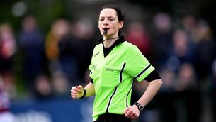 <p>23 February 2020; Referee Maggie Farrelly during the 2020 Lidl Ladies National Football League Division 1 Round 4 match between Dublin and Galway at Dublin City University Sportsgrounds in Glasnevin, Dublin. Photo by Piaras Ó Mídheach/Sportsfile</p>