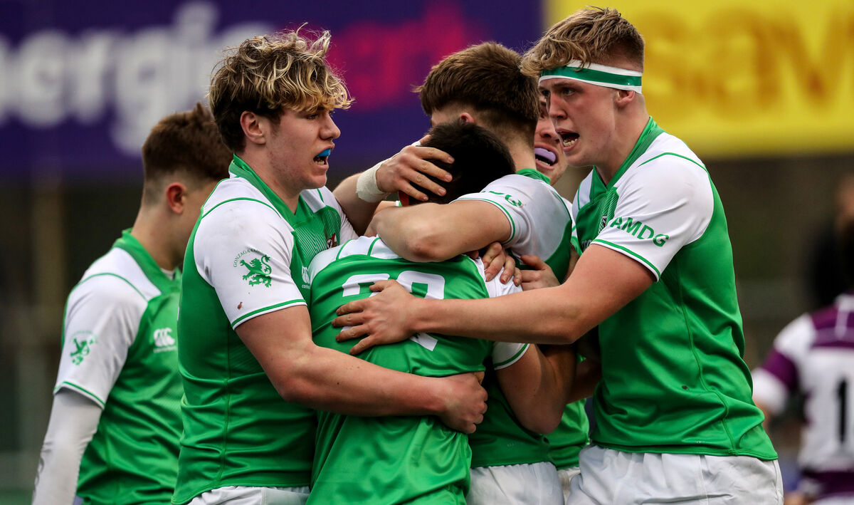 Gonzaga celebrate scoring a try. Picture: INPHO/Evan Treacy
