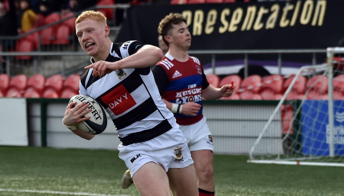 PBC winger Sean Condon celebrates his second try against St Munchins in the quarter-final.