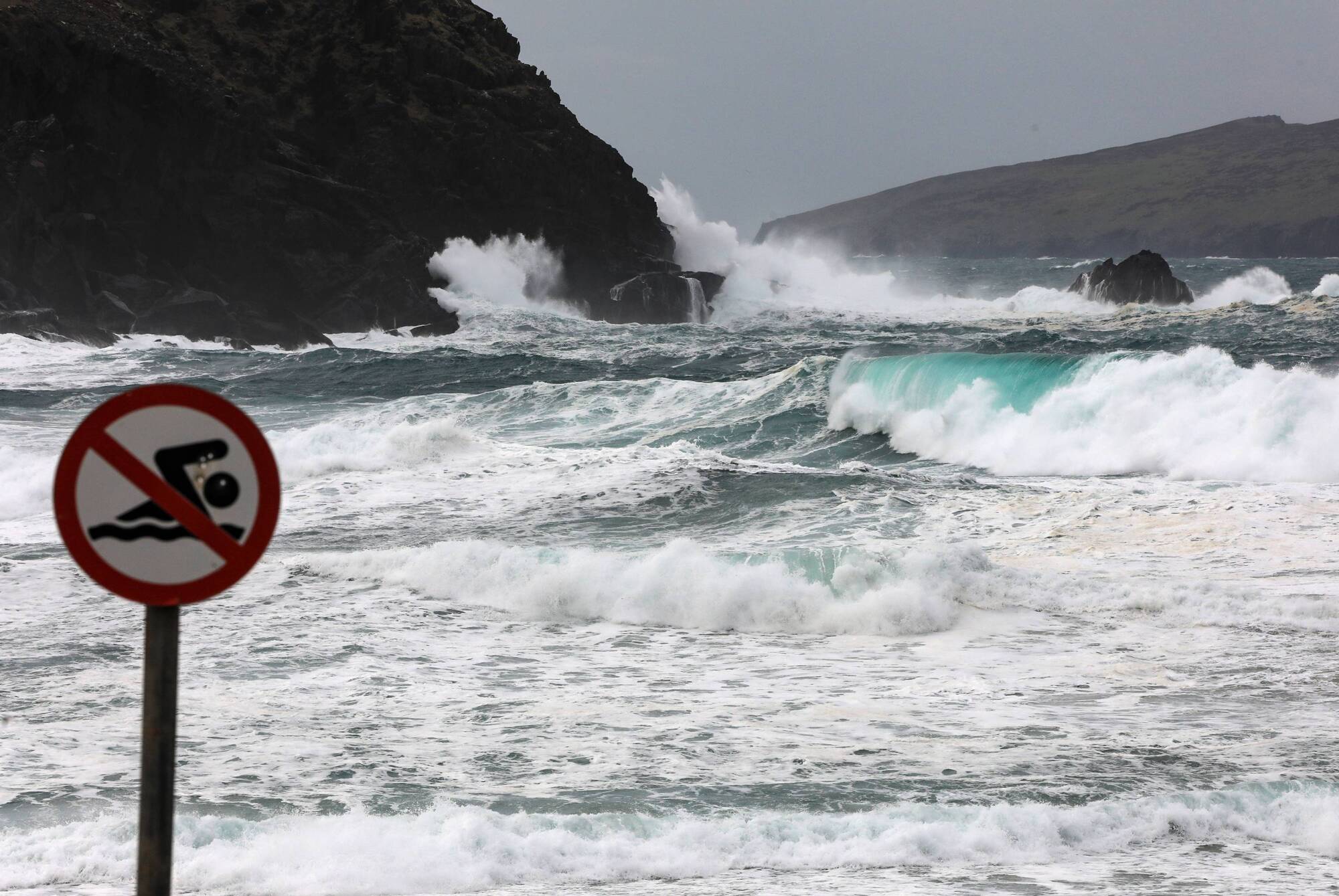 Rolling waves at Clogher Head, Dingle Peninsula, Co Kerry ahead of Storm Eunice, which is said will be a high impact, multi-hazard storm, bringing, coastal flooding, damaging winds and blizzard conditions. Picture: Valerie O'Sullivan