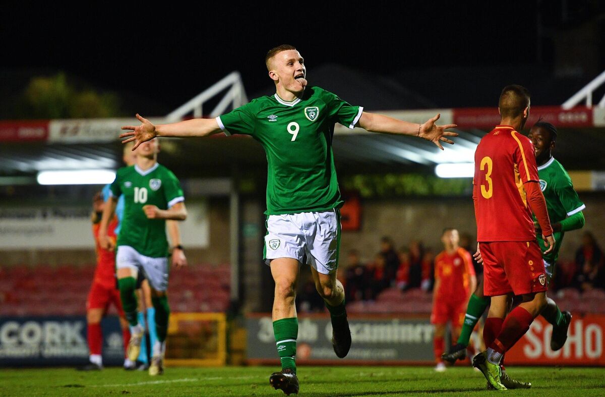 Mark O'Mahony of Republic of Ireland celebrates after scoring in the UEFA U17 Championship qualifying match against North Macedonia at Turner's Cross in October. Picture: Eóin Noonan/Sportsfile
