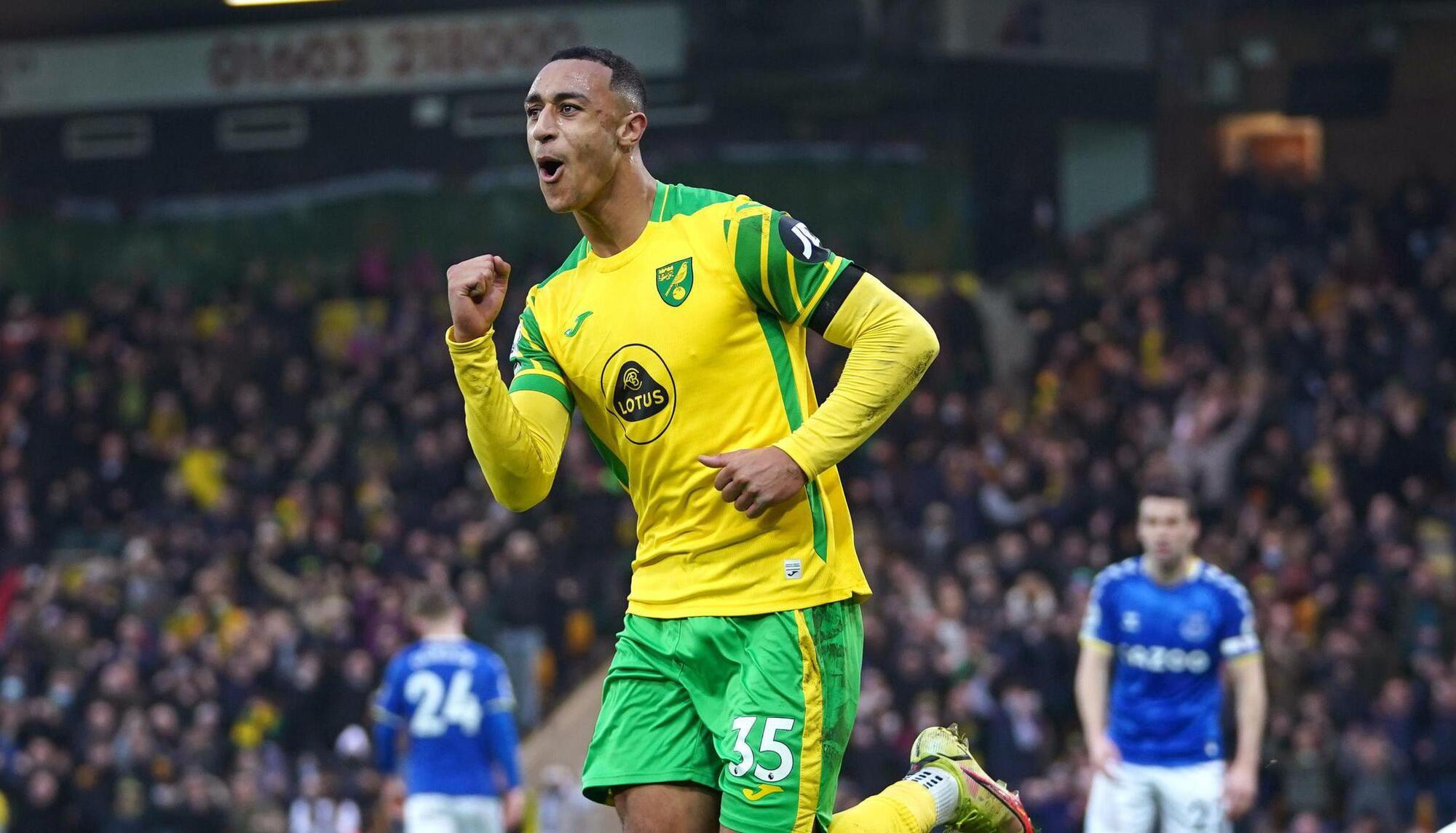 Norwich City’s Adam Idah celebrates and own goal by Everton’s Michael Keane during the Premier League match at Carrow Road, Norwich. Picture: Joe Giddens/PA Wire 