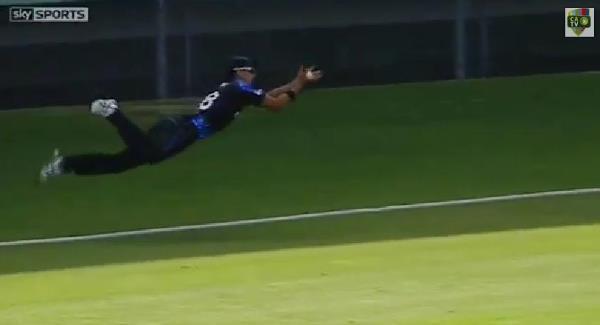 Cricketer makes brilliant double catch