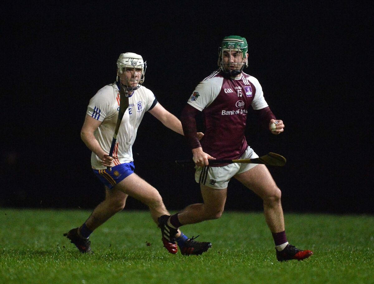 Evan Niland, NUI Galway in action against Johnny Ryan, Mary Immaculate College in the Fitzgibbon Cup. Picture: Ray Ryan