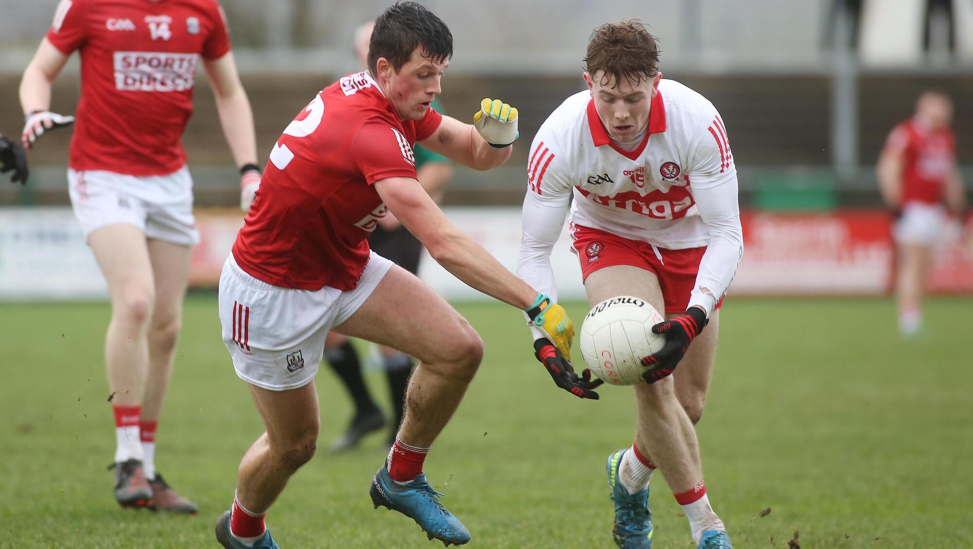 Derry’s Lachlan Murray and Cork’s Daniel Dineen