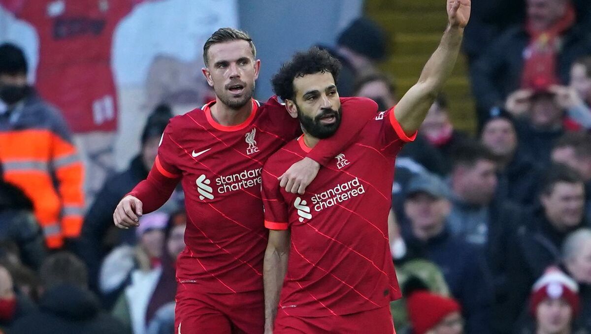 Liverpool's Mohamed Salah celebrates scoring their side's second goal of the game during the Premier League match at Anfield, Liverpool. Picture: Peter Byrne/PA Wire 