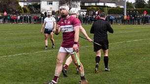 <p>Cian Lynch of NUI Galway walks away after being sent off by referee Fergal Horgan during the Fitzgibbon Cup Final match at IT Carlow. Picture: Matt Browne/Sportsfile</p>