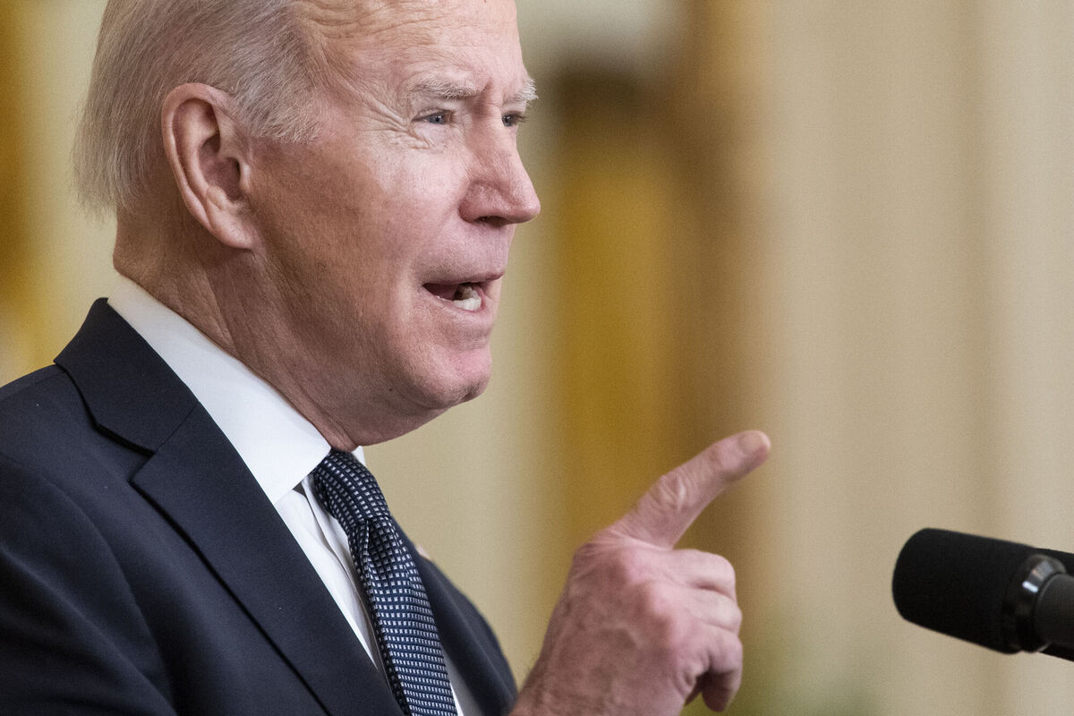 US president Joe Biden speaking about Ukraine in the East Room of the White House, on Tuesday, February 15. Picture: AP Photo/Alex Brandon