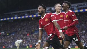 <p>Manchester United's Fred, , celebrates after scoring his side's third goal against Leeds last weekend. Picture:  AP Photo/Jon Super</p>