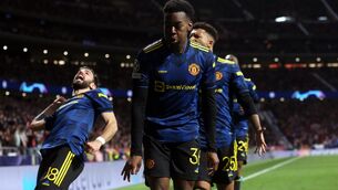 <p class="contextmenu internal_Caption">Manchester United’s Anthony Elanga celebrates scoring the equalising goal at the Wanda Metropolitano, Madrid. Picture: Isabel Infantes/PA Wire</p>